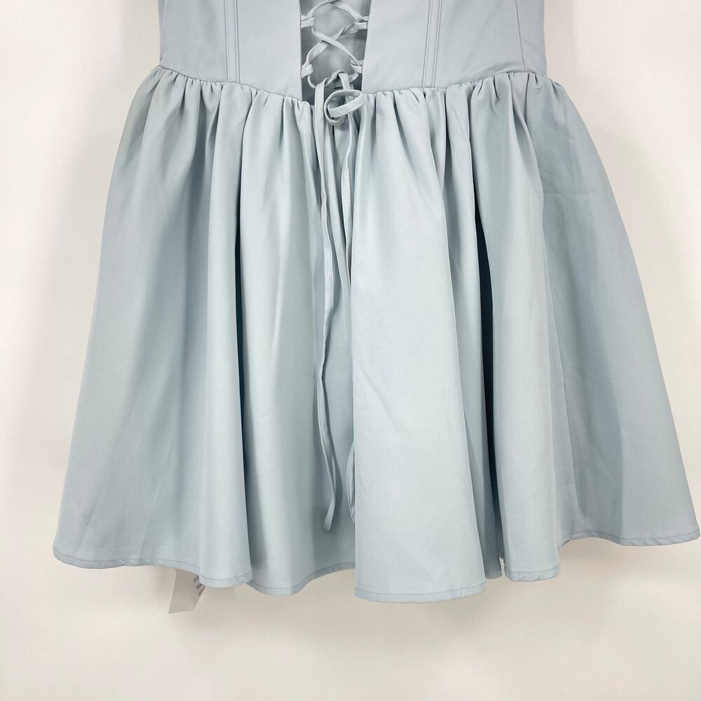 Strapless Light Blue Mini Dress with Corset Bodice - Picture 11 of 16